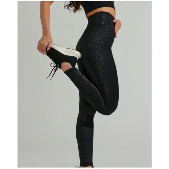 Buffbunny Rebel Full Length Leggings Black Bossy Leopard Print XL Athleisure Gym - Picture 1 of 6